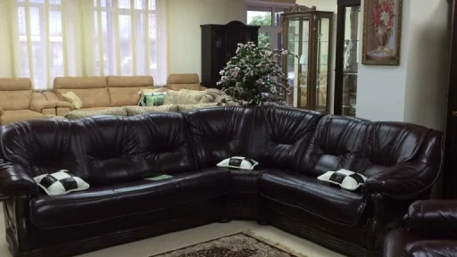 7-местный коричневый кожаный угловой диван-кровать